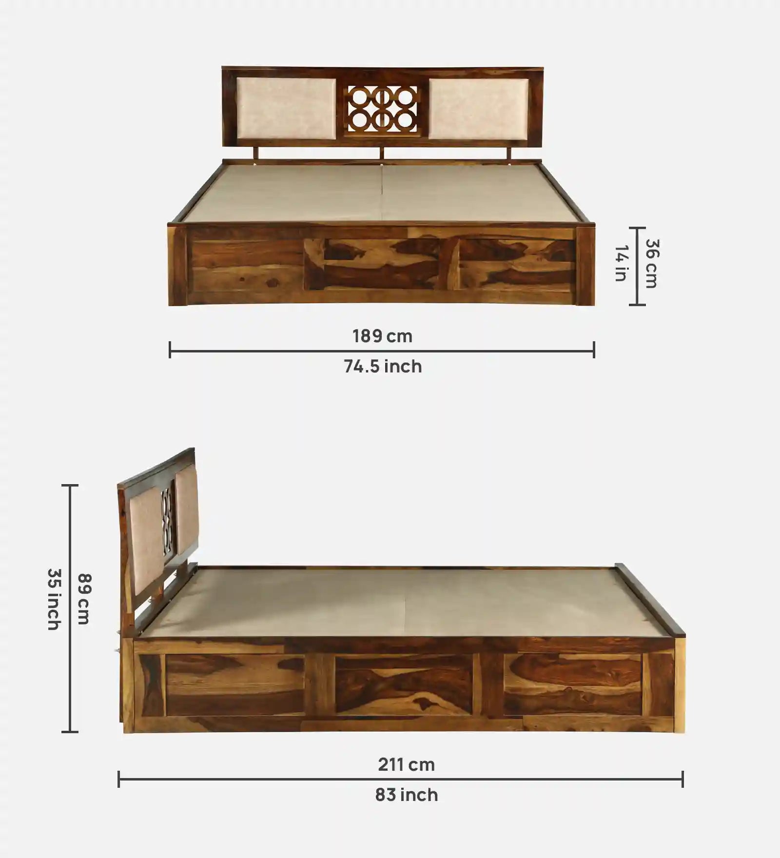 solid sheesham wood bed horizontal frame build king size storage bed india