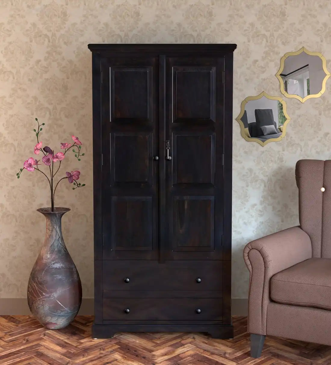 Kanishka Solid Sheesham Wood Wardrobe with Drawers