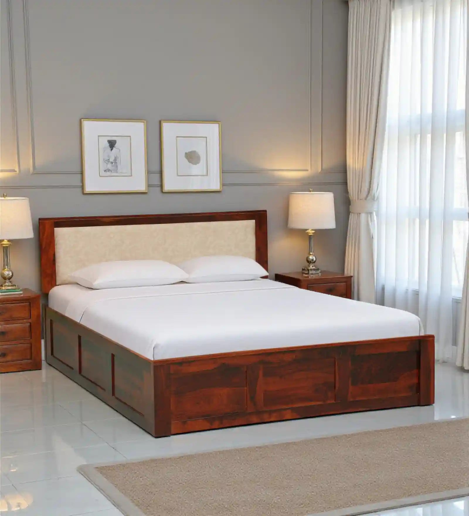Kashtha solid wood king size bed with box storage heavy duty