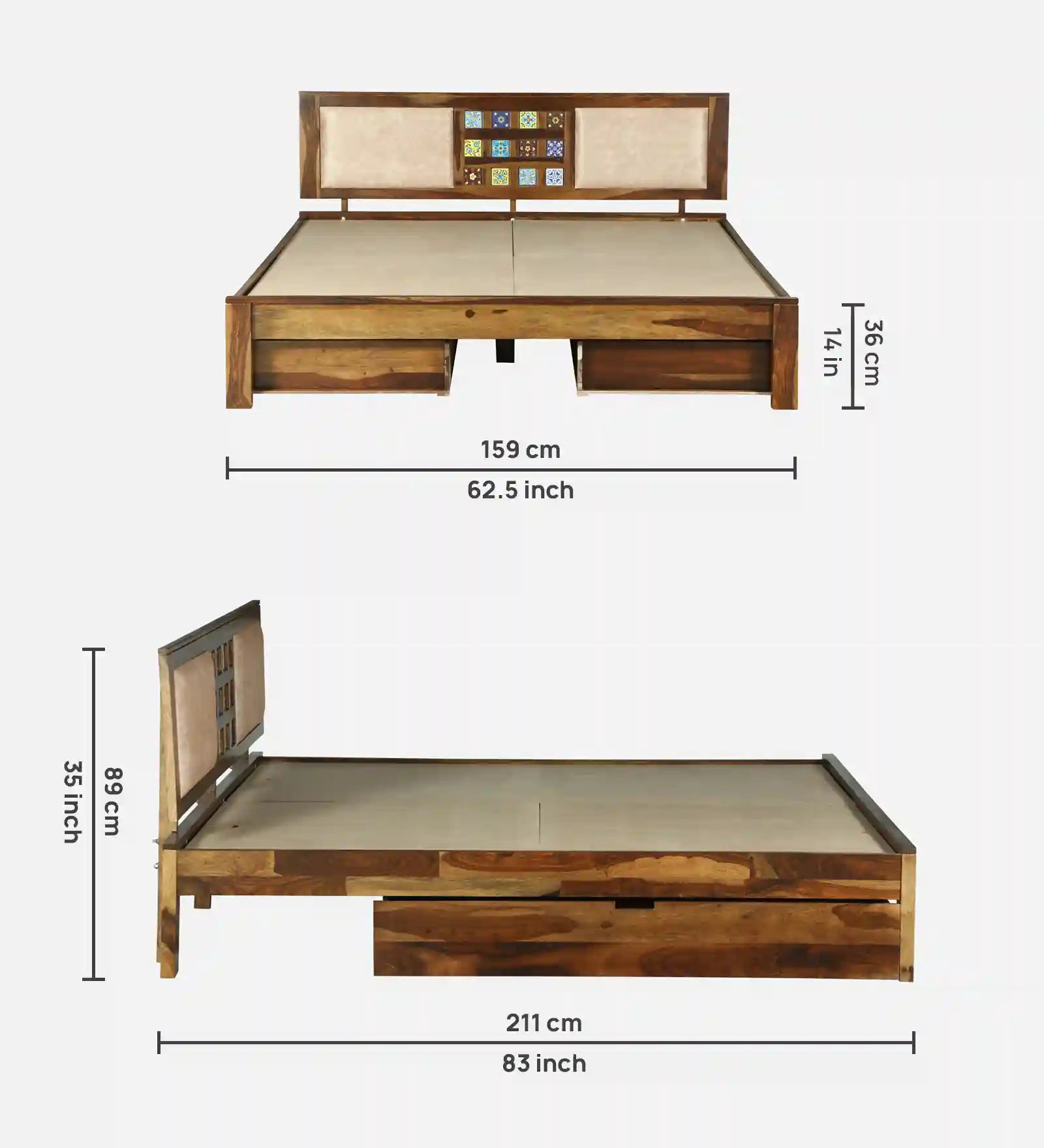 indian solid wood drawer storage bed sheesham queen size furniture india