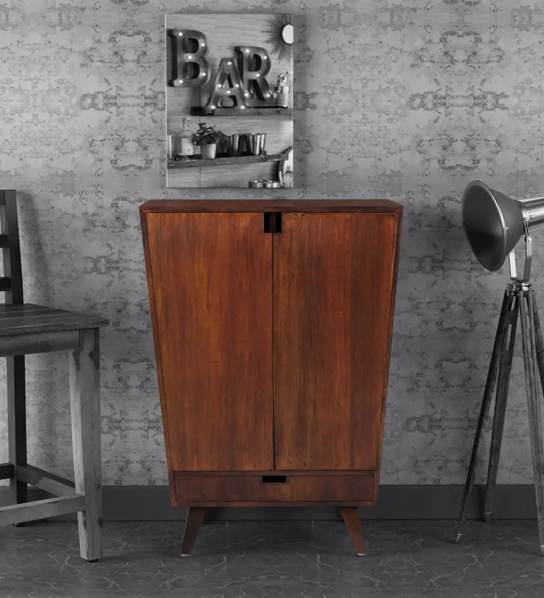 Mario Solid Sheesham Wood Bar Cabinet