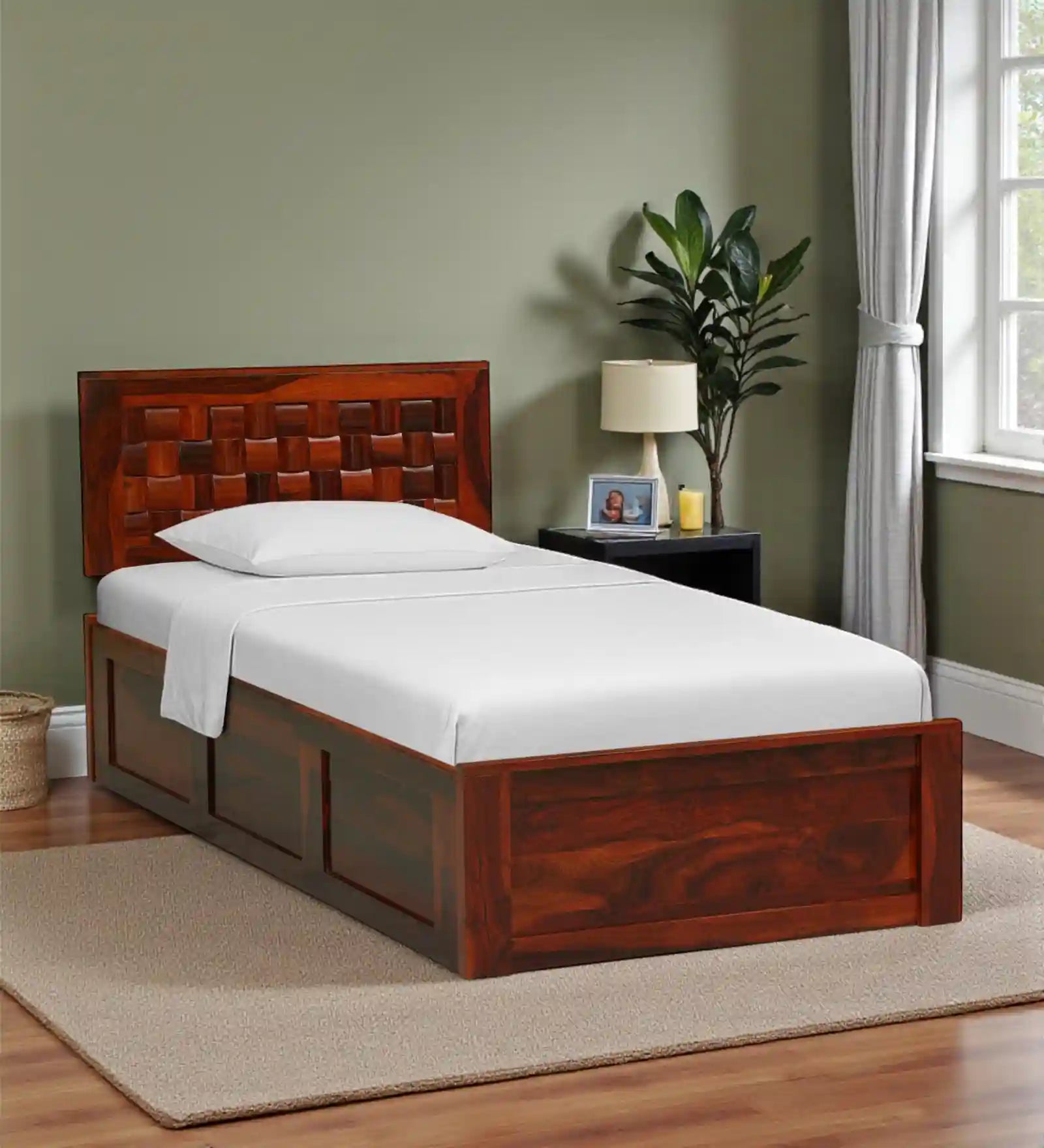Nivasa Solid Wood Single Bed With Storage