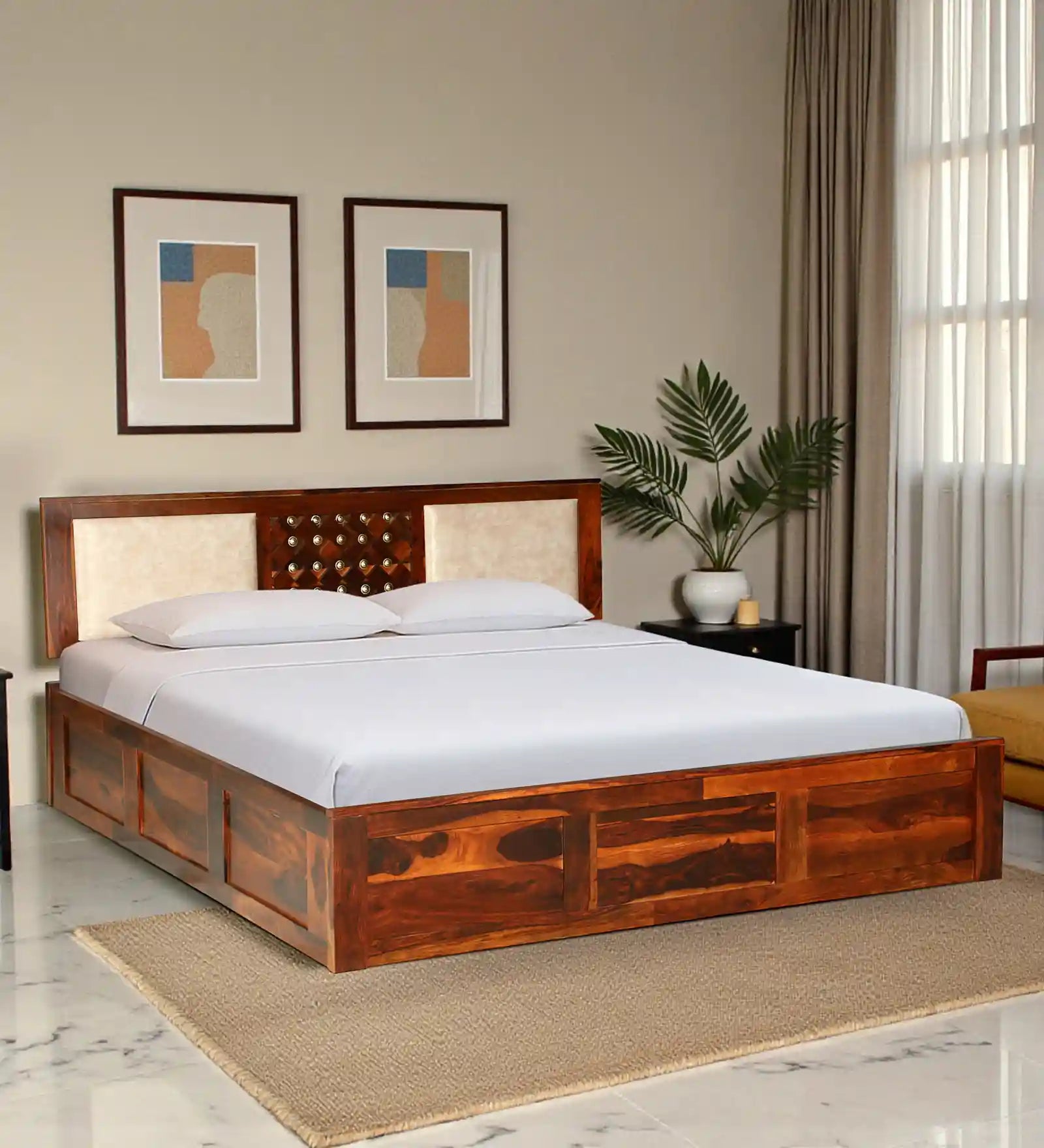 Bakhra Sheesham Wood Queen Size Bed With Box Storage