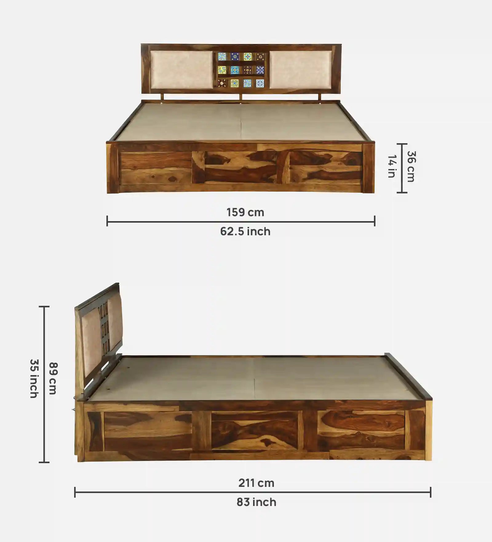 hidden storage box lift panel system sheesham wood queen size bed india