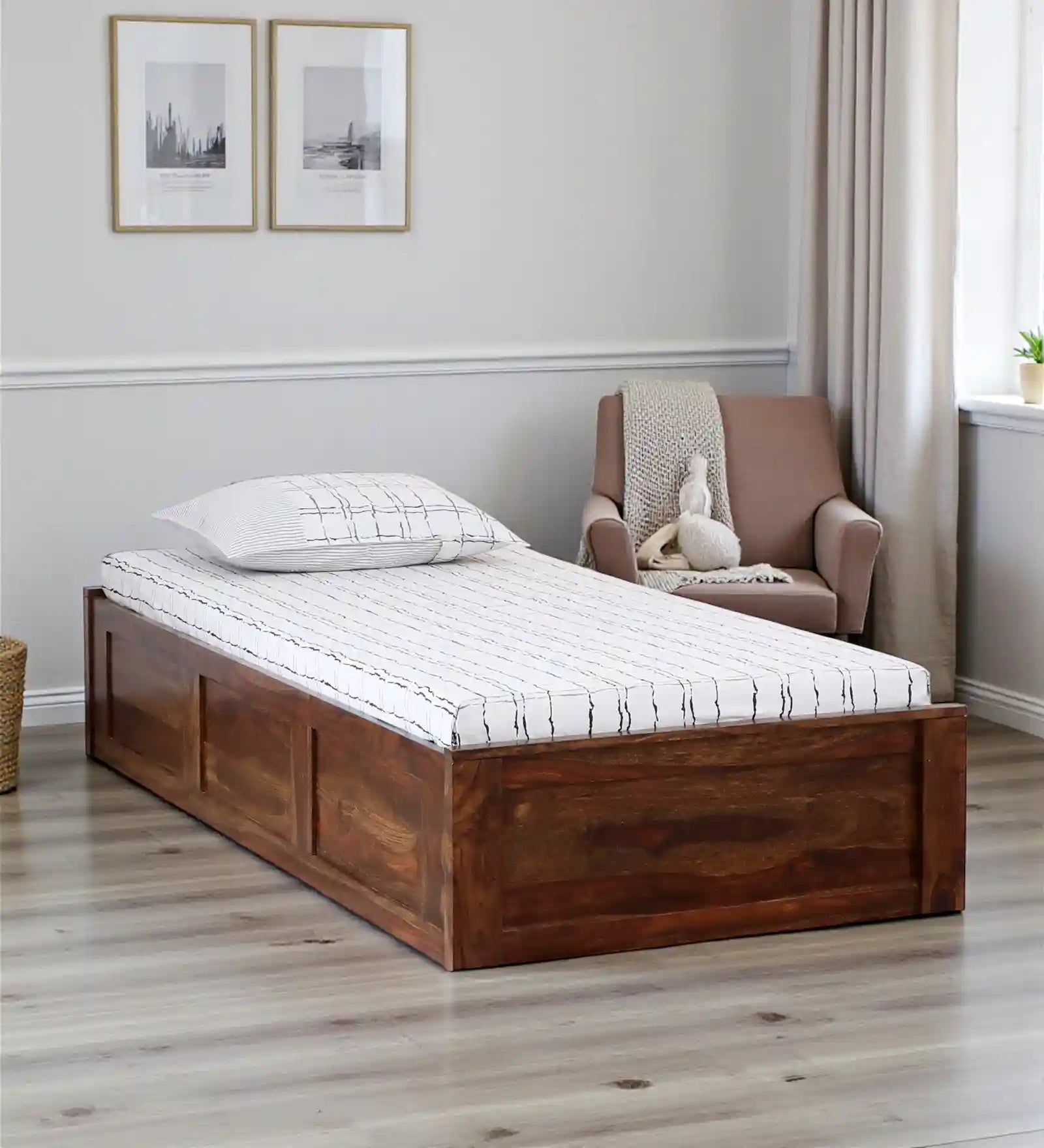 Sthira Solid Sheesham Wood Single Bed With Storage