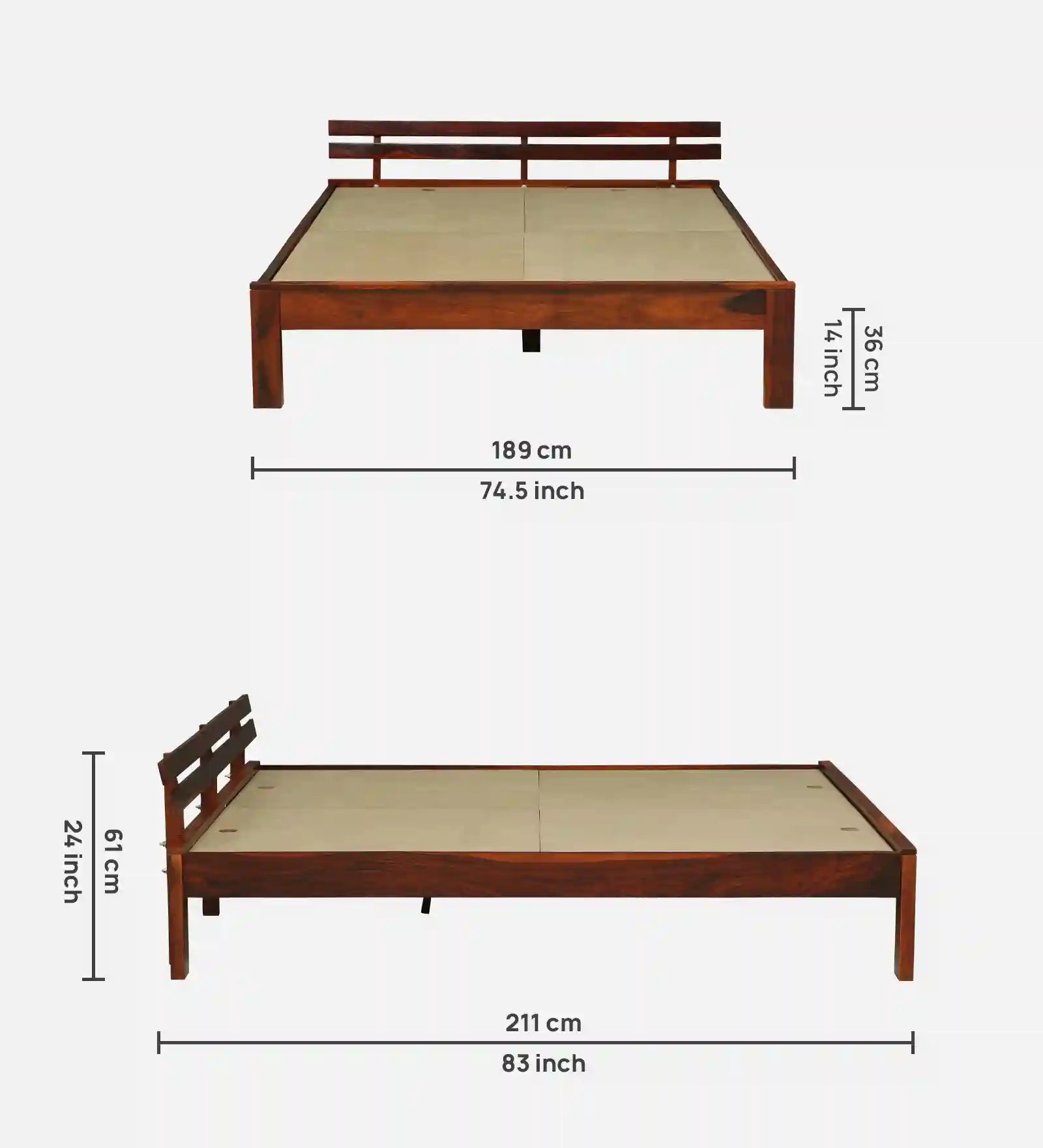 vriksha king size solid wood bed without storage top view clean wooden finish