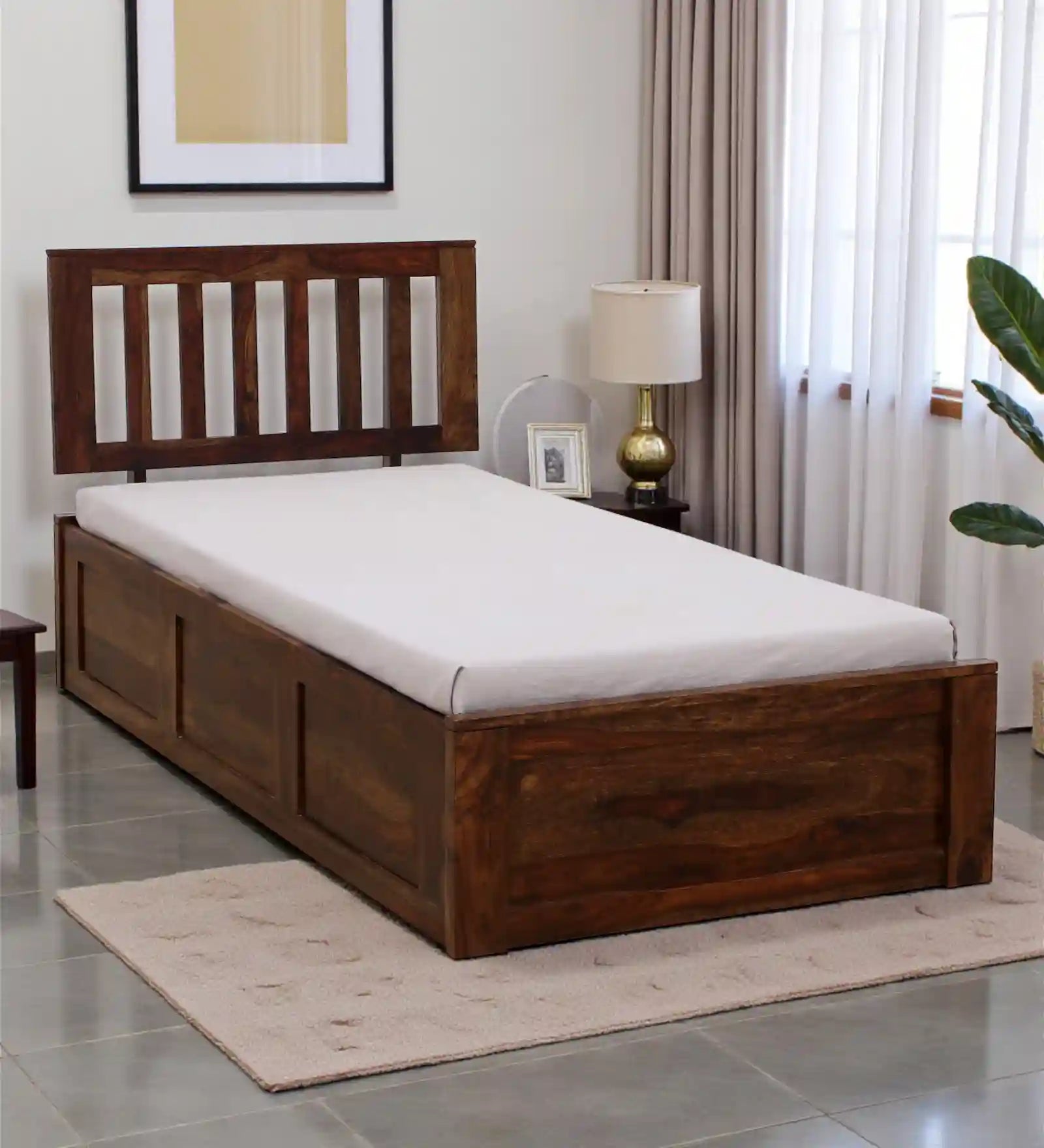 Vriksha Solid Wood Single Bed With Storage