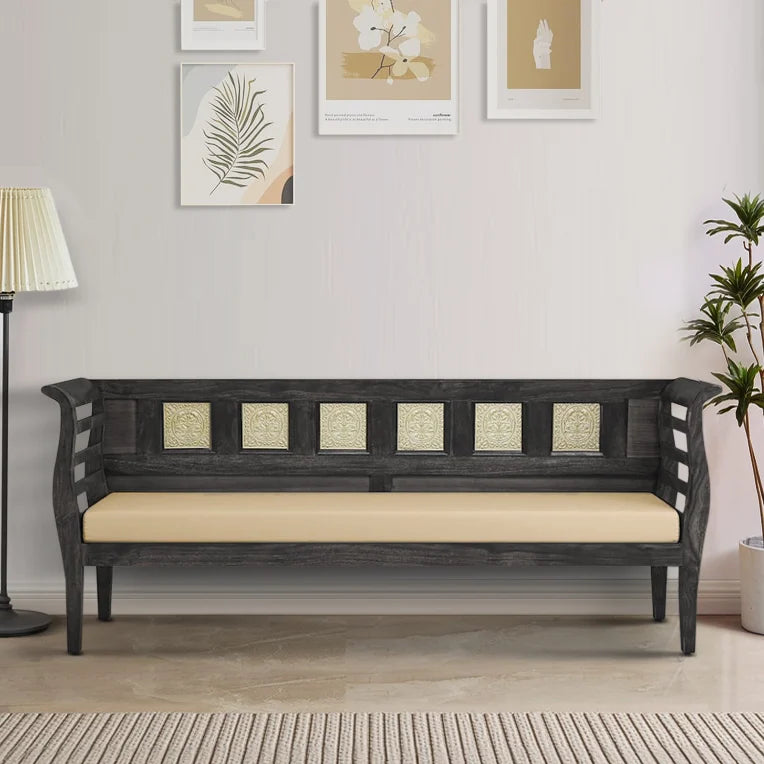 Aavni compact three seater sofa solid wood sheesham space furniture