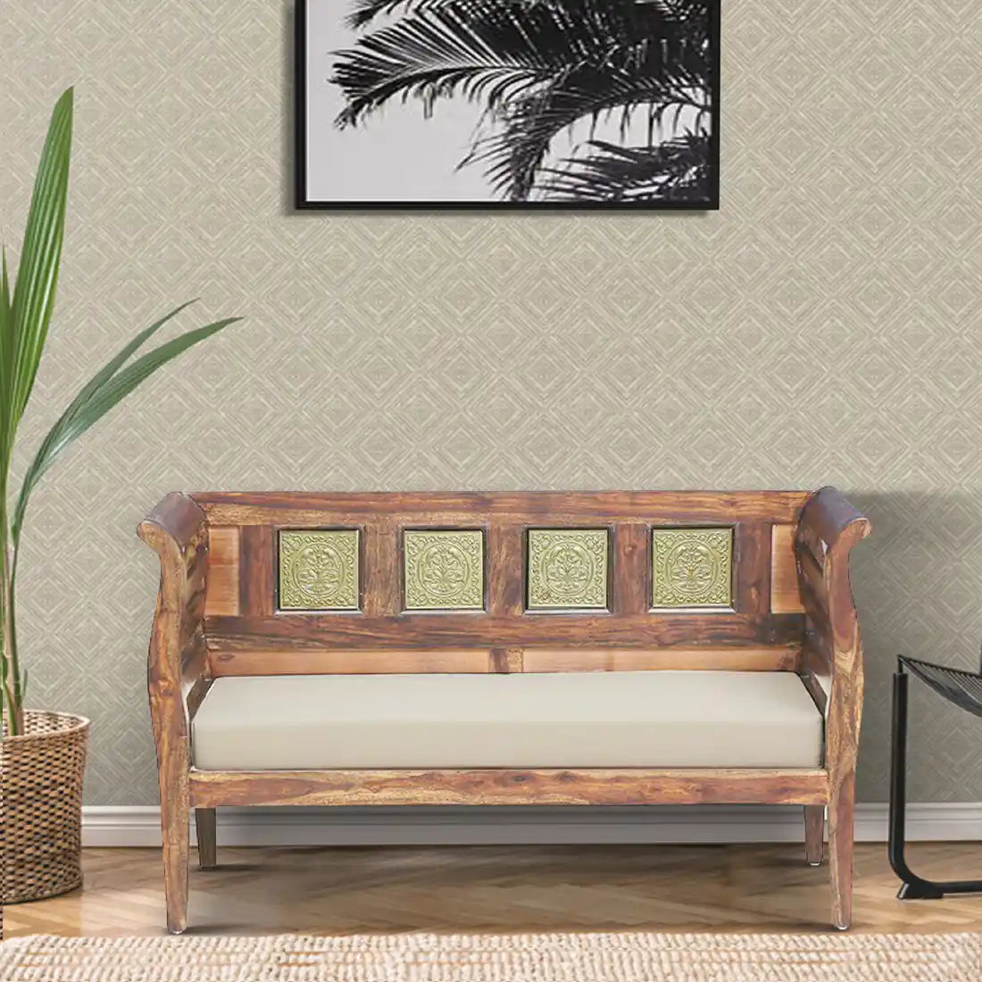 Aavni home seating sofa 2 seater solid wood living room unit