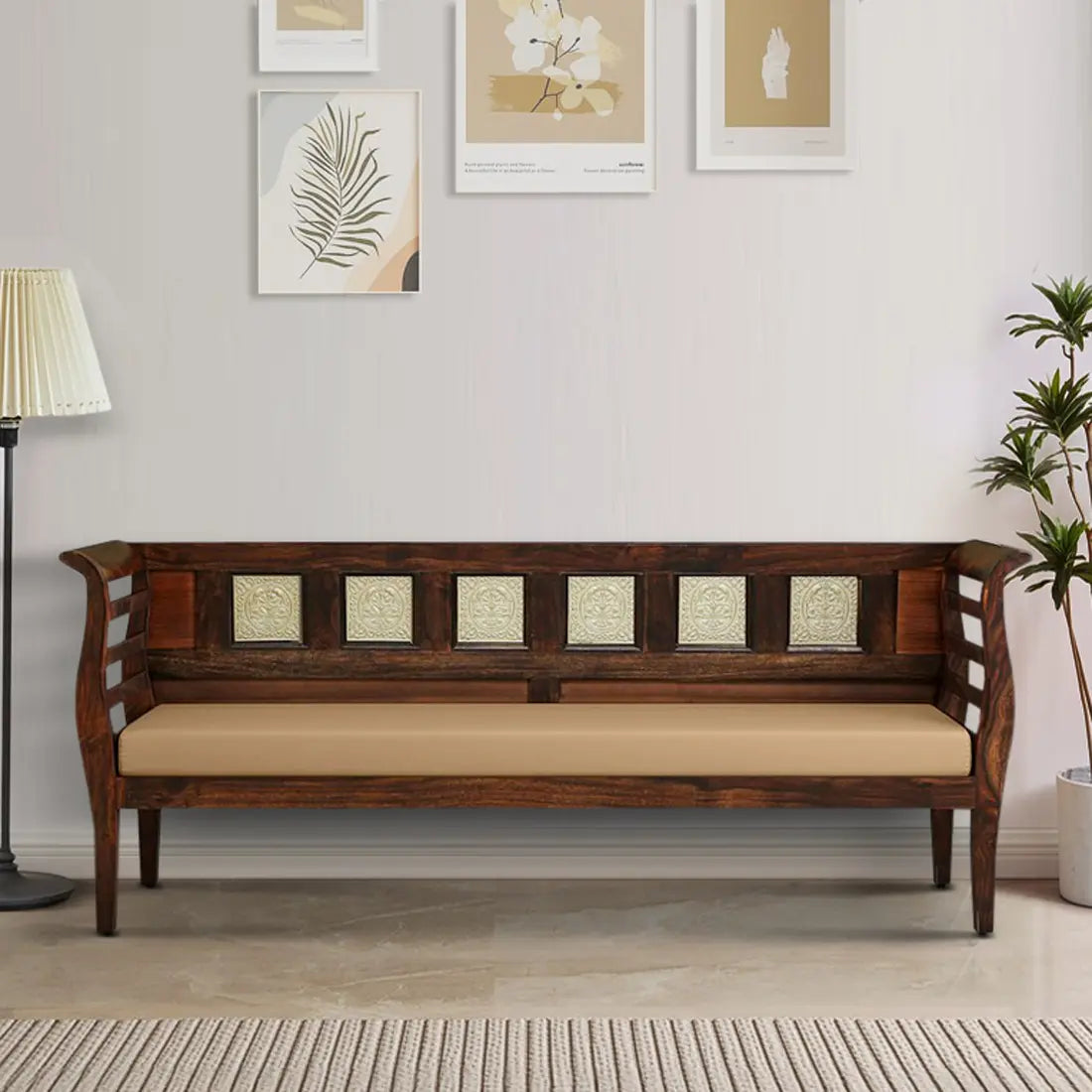 Aavni solid sheesham wood 3 seater sofa living room seating furniture India