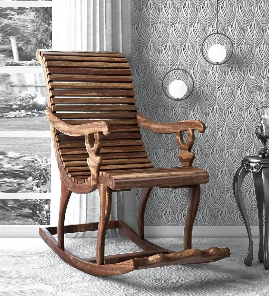 Acklom Solid Sheesham Wood Rocking Chair