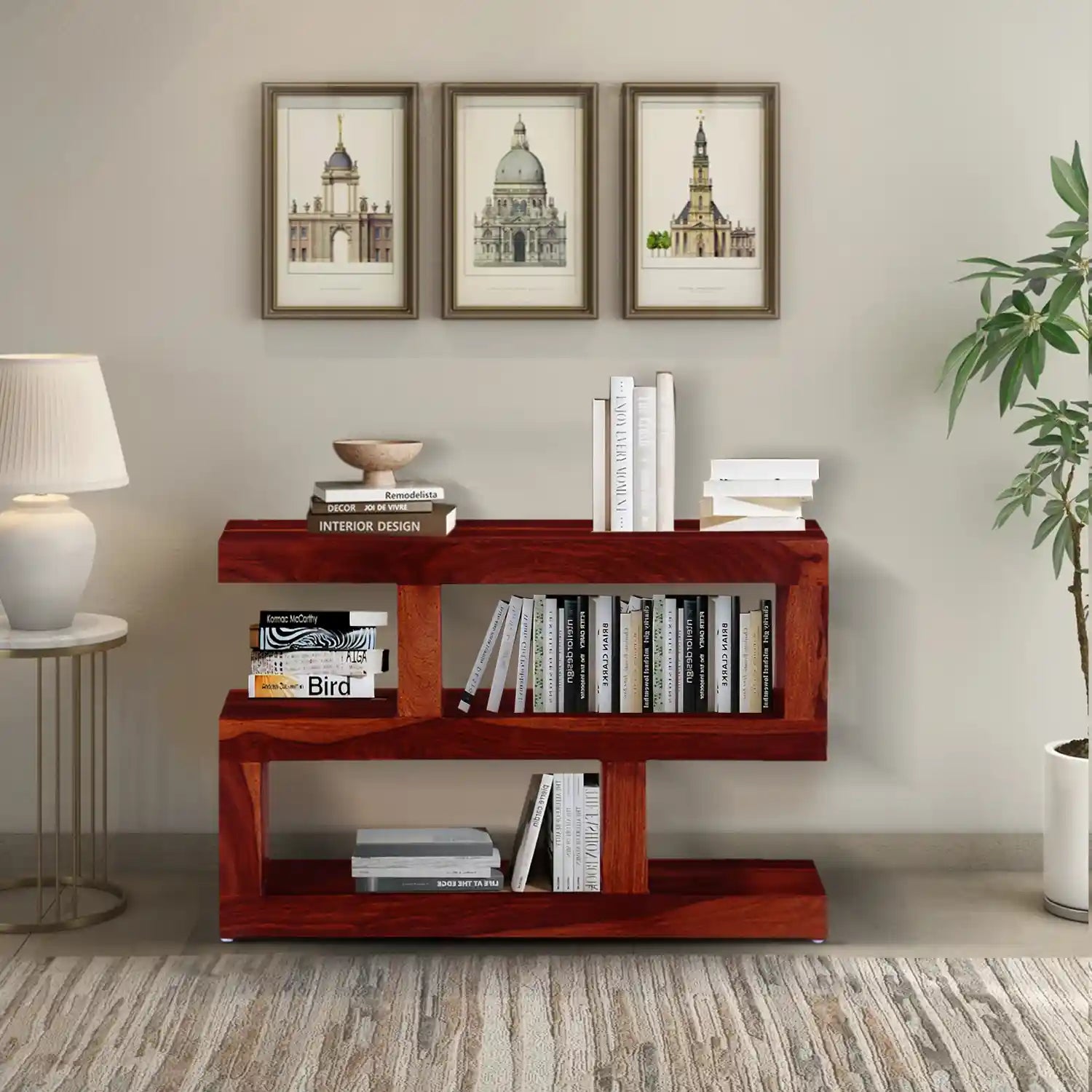 Acro sheesham wood bookshelf open shelves small space storage