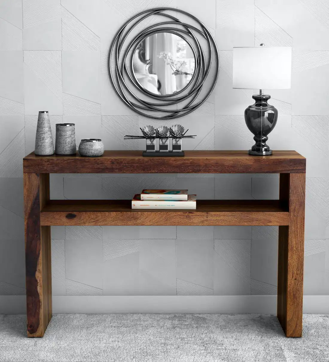 Acro sheesham wood console table in solid wood for modern entryway furniture India