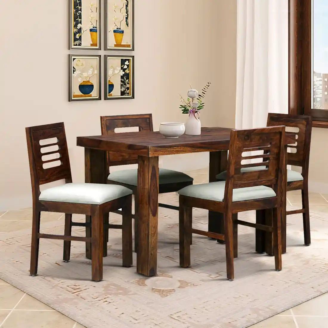 Acro sheesham wood four seater dining table set premium solid wood furniture India