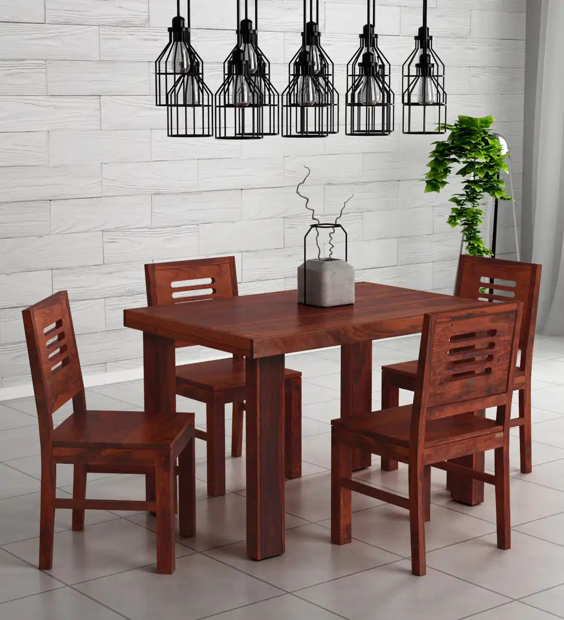 Acro sheesham wood four seater dining table teak finish modern dining furniture