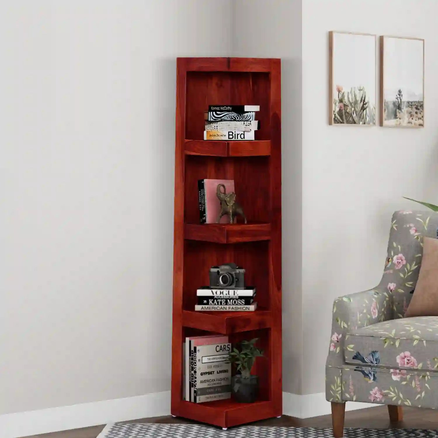 Acro sheesham wood showcase storage cabinet open display furniture