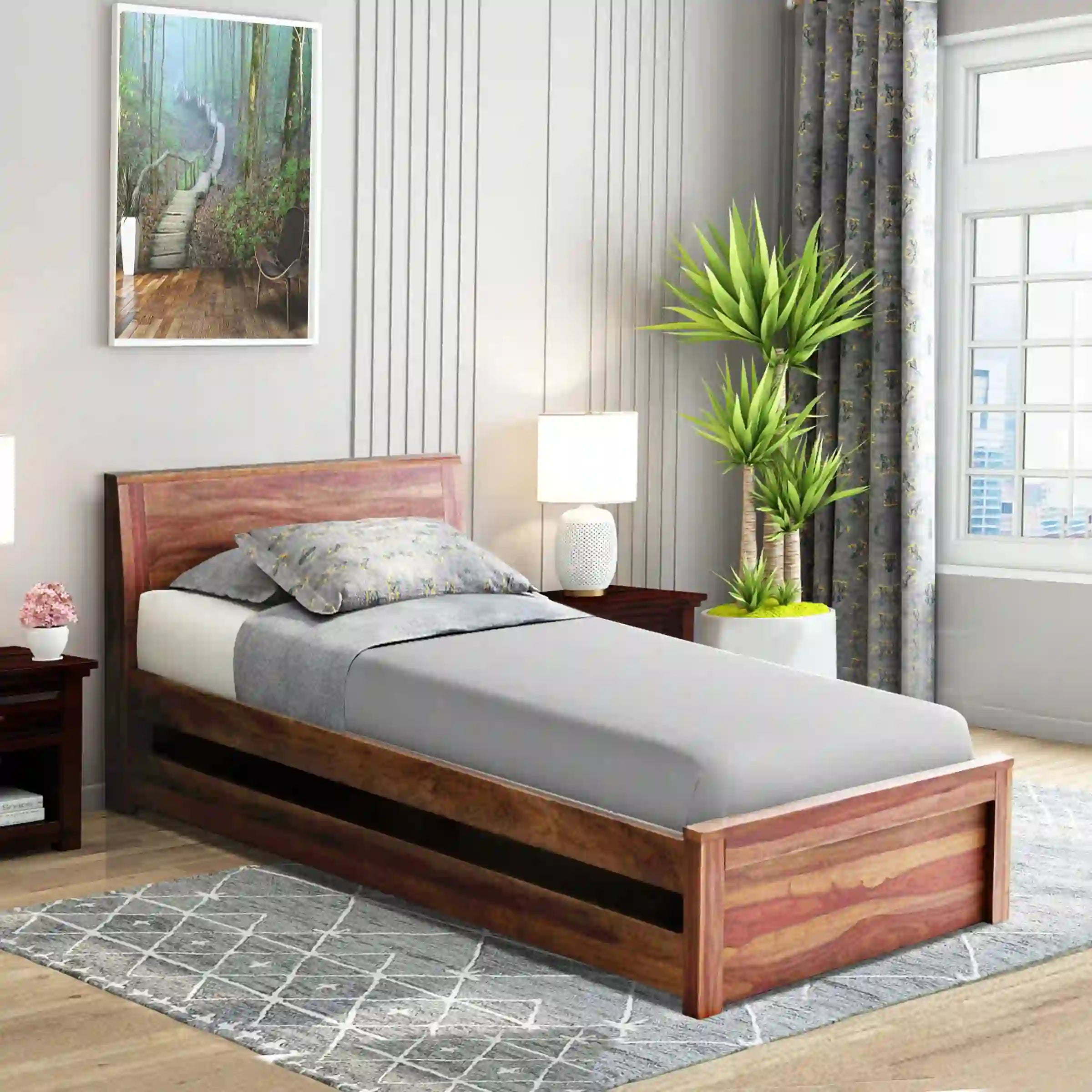 acro sheesham wood single bed clean simple modern design solid wood furniture