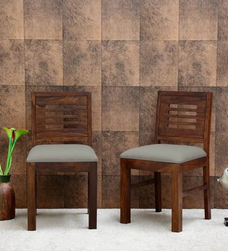 Acro solid sheesham wood cushioned dining chair set of two for modern Indian home furniture