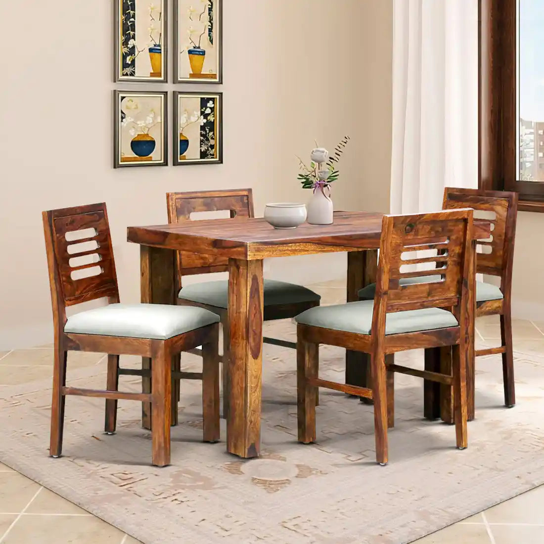 Acro solid sheesham wood four seater dining table set with chairs durable stylish seating