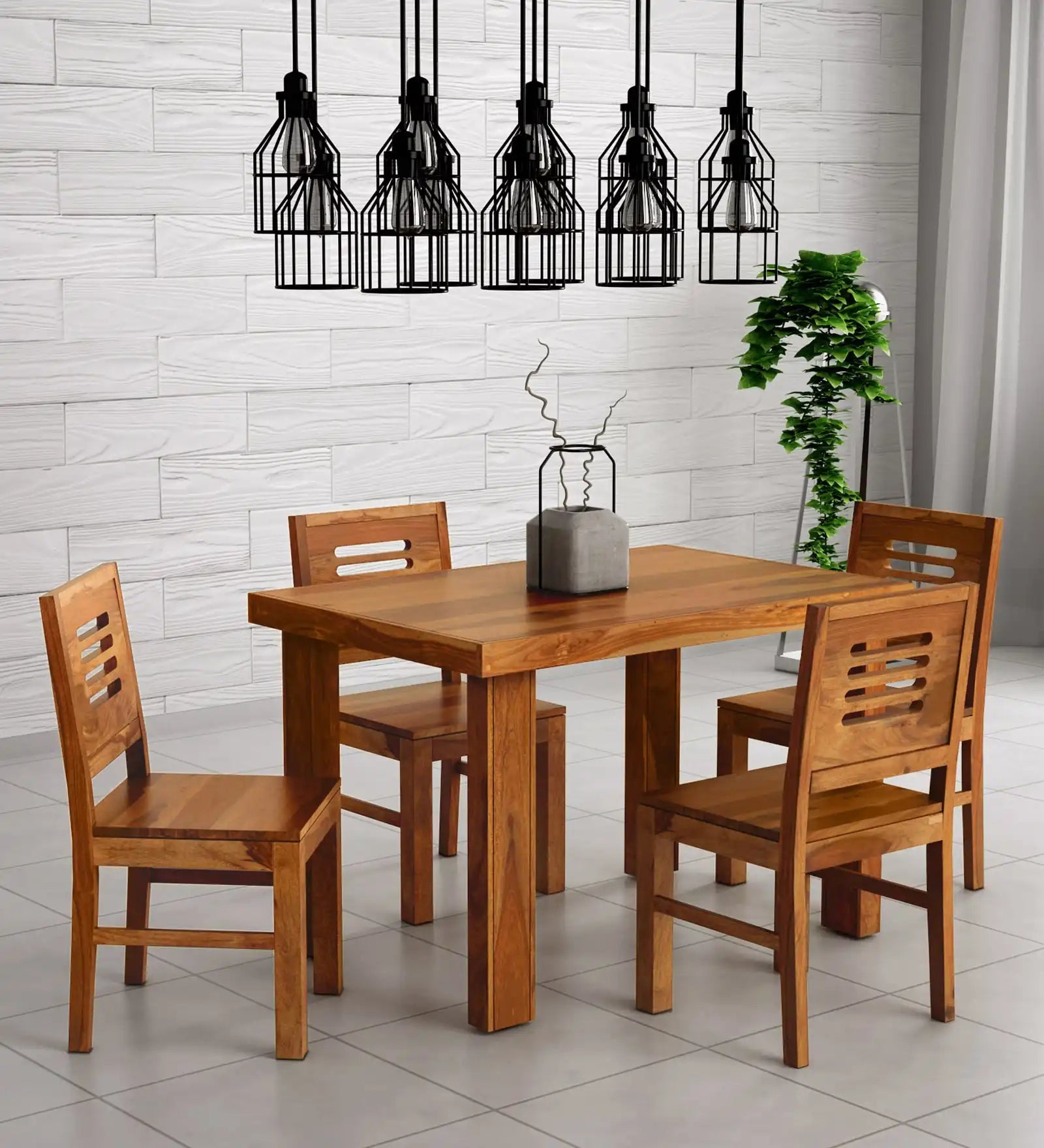 Acro solid sheesham wood four seater dining table with chairs durable seating
