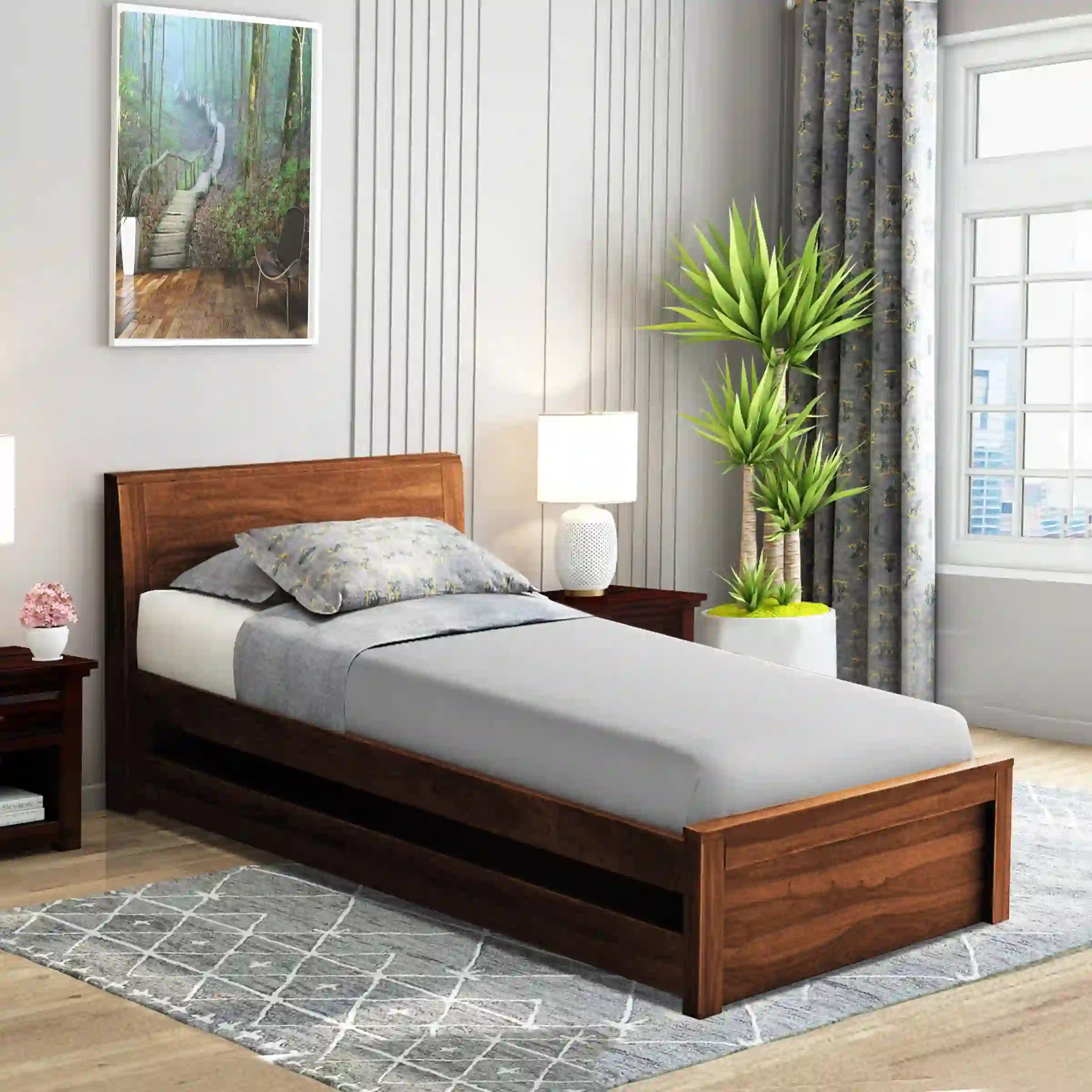 acro solid sheesham wood single bed front view modern wooden bed design