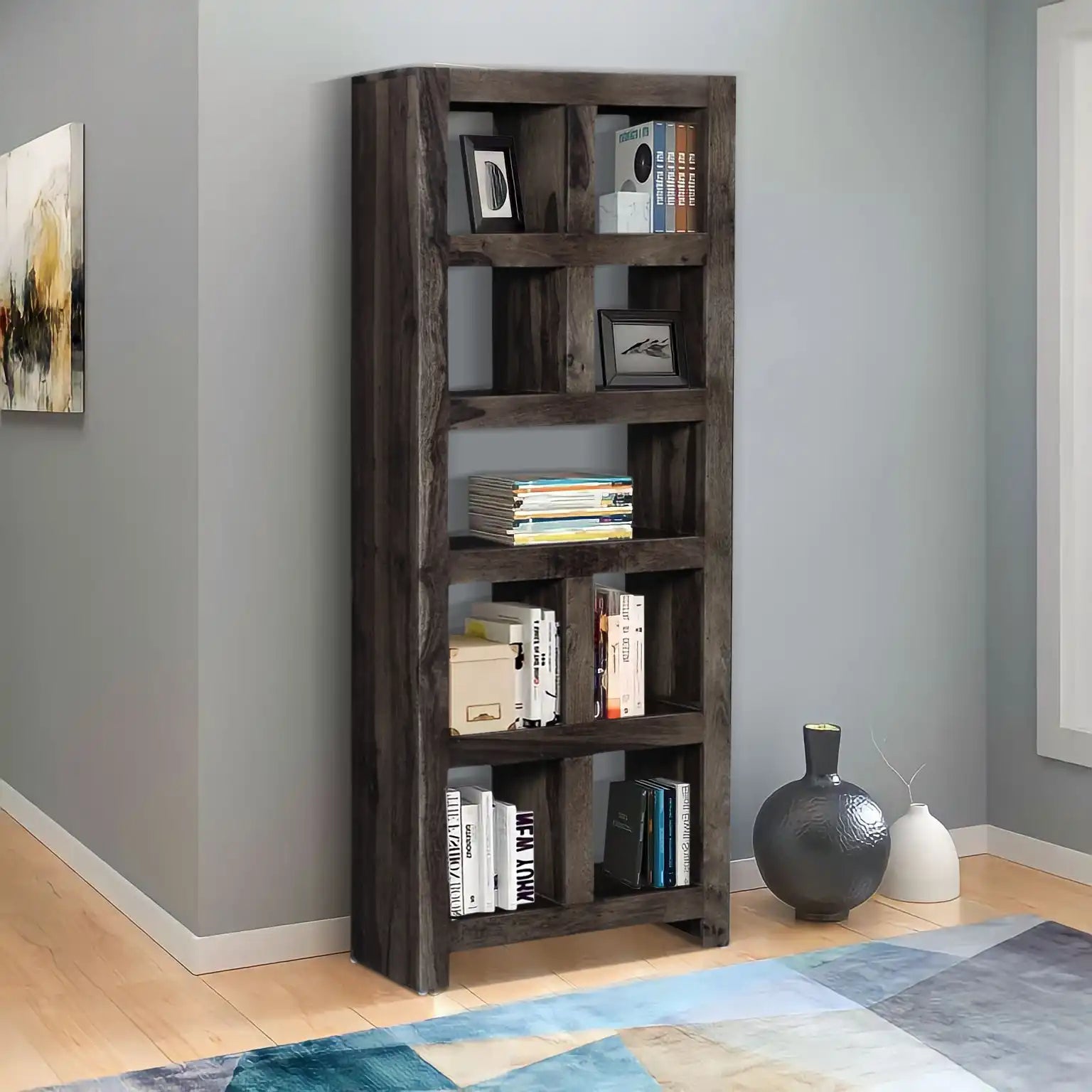 Acro solid wood storage shelf bookshelf design for home decor unit