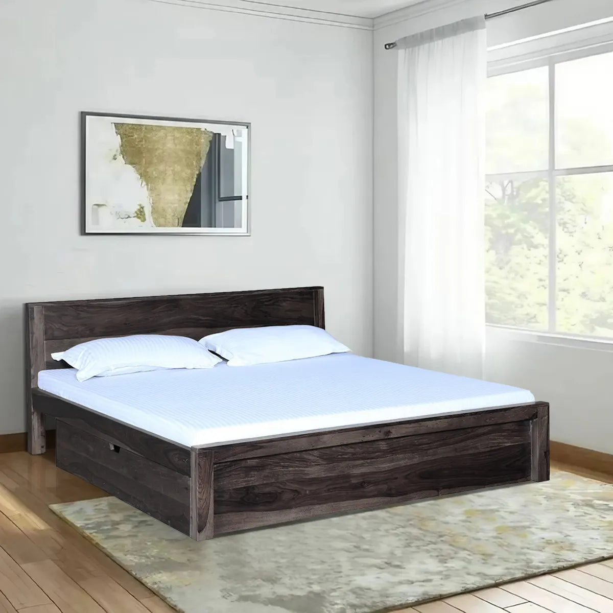 Acro wooden bed drawer storage durable structure design