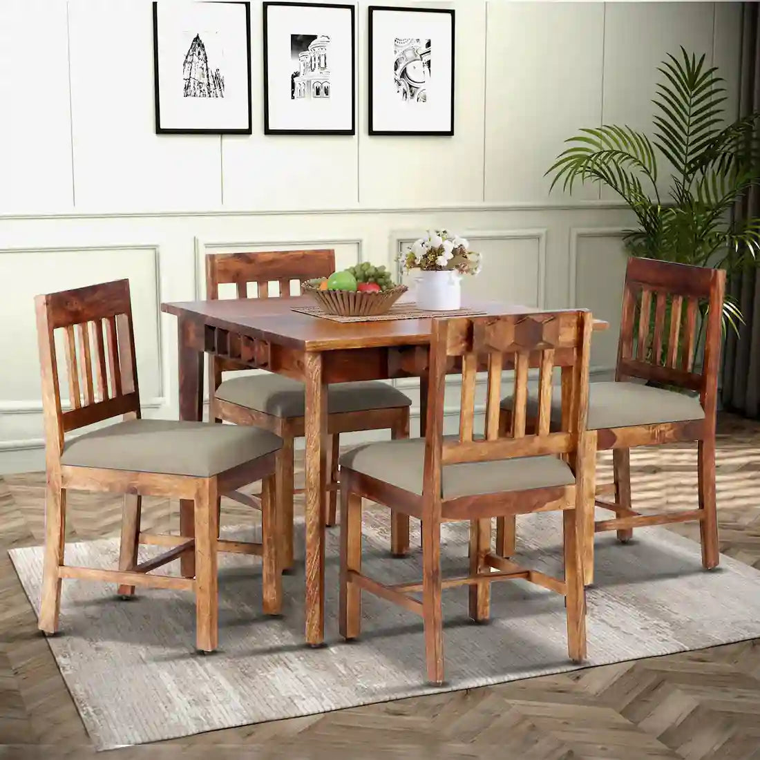 Alford compact four seater dining table set solid wood ideal for small dining space