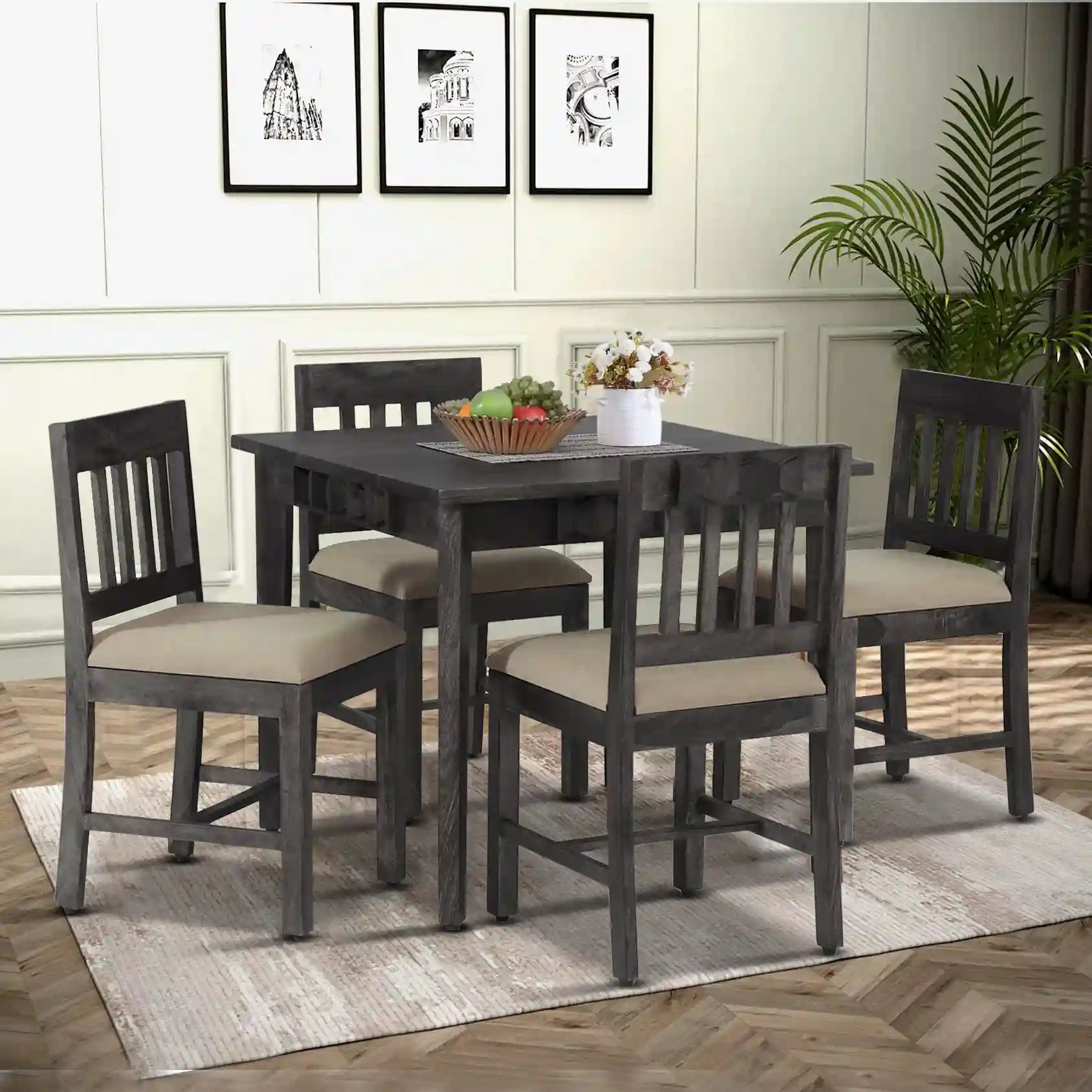 Alford modern sheesham wood four seater dining table set stylish home furniture