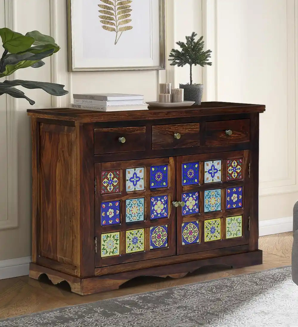 Anamika contemporary sideboard solid sheesham wood storage cabinet modern Indiah