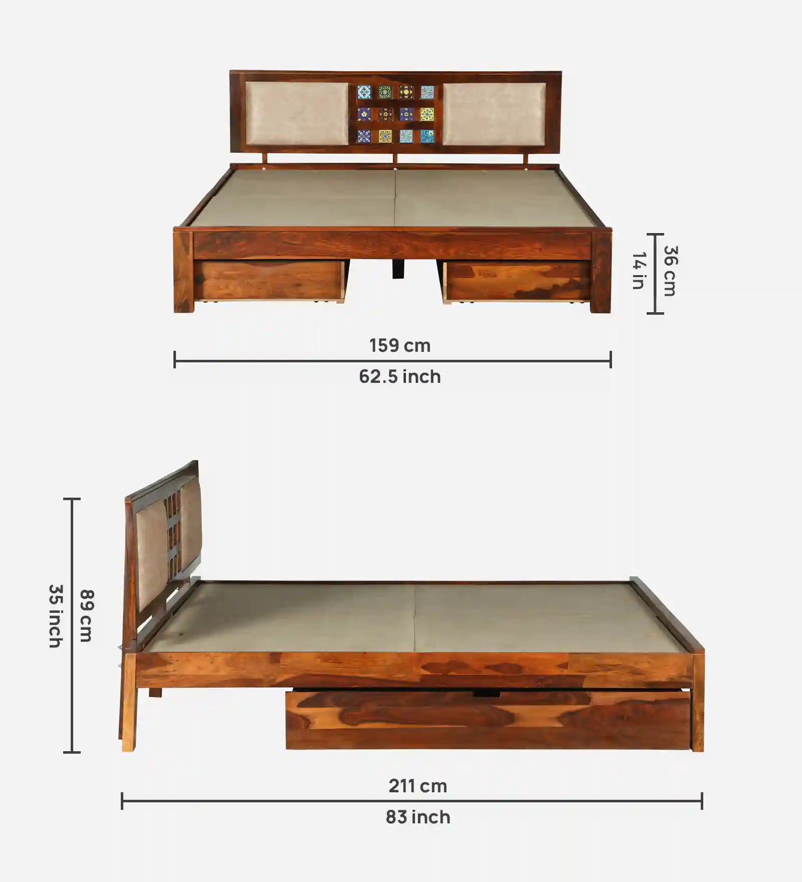 functional storage bed design sheesham wood queen size drawer storage bed india