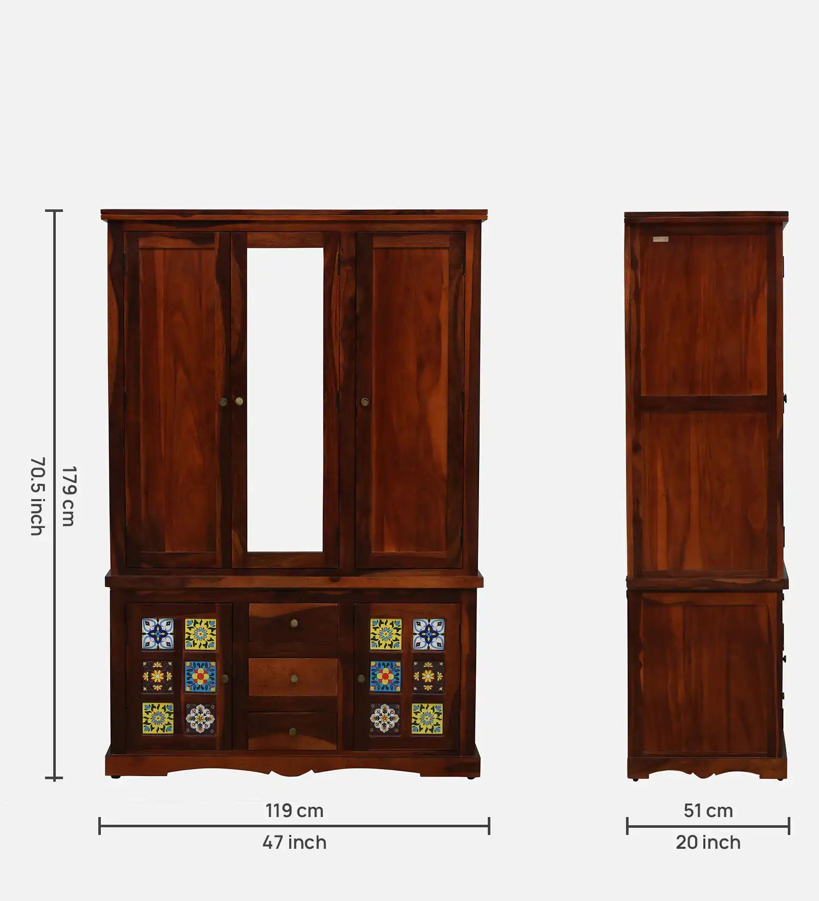 Anamika large wardrobe three door solid wood storage unit India