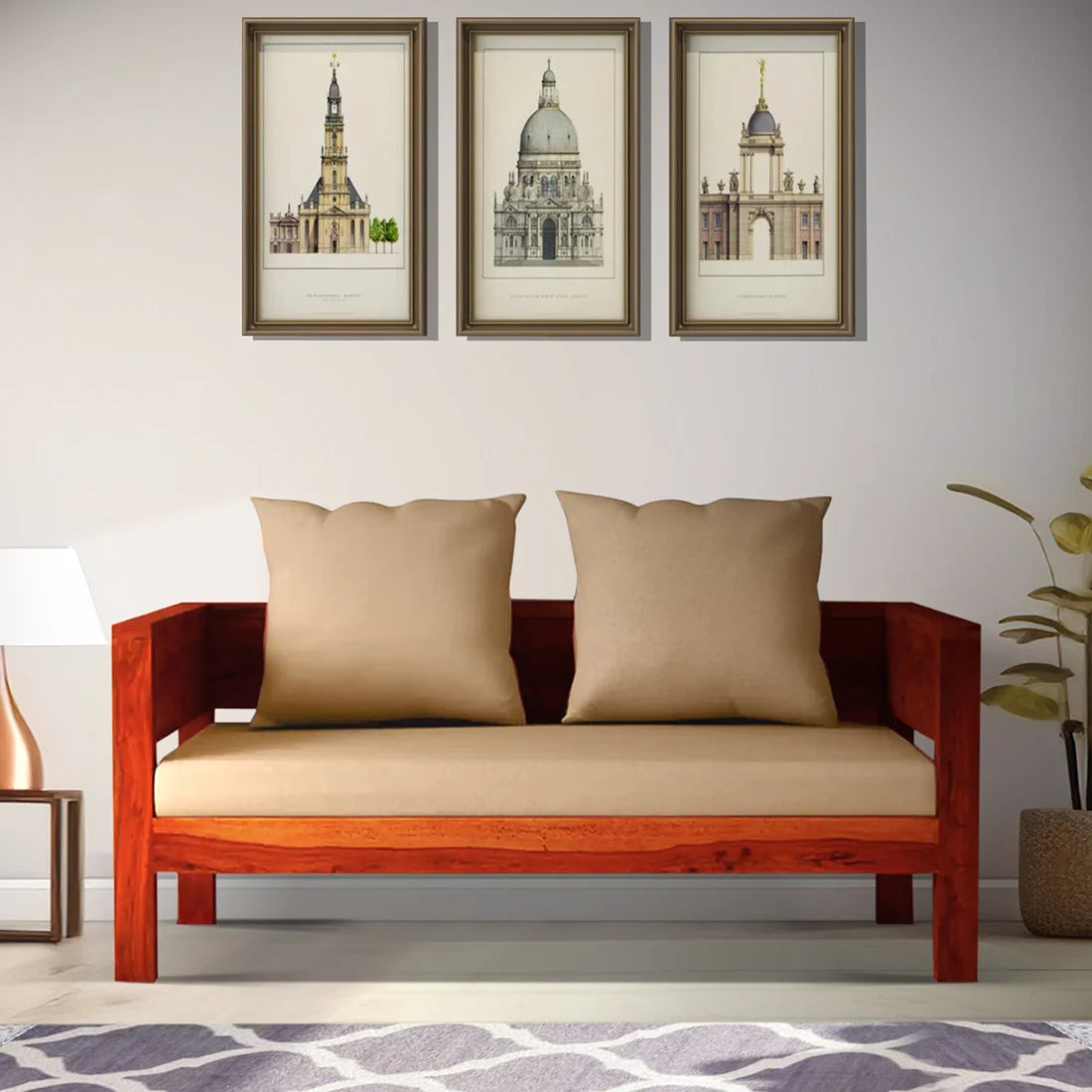 Anamika modern 2 seater sofa sheesham wood living room furniture
