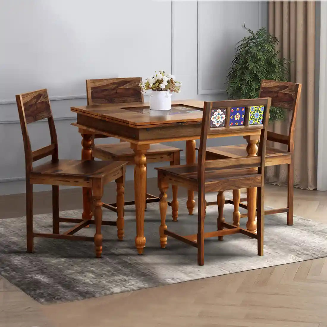 Anamika natural wood four seater dining table set premium solid wood furniture India