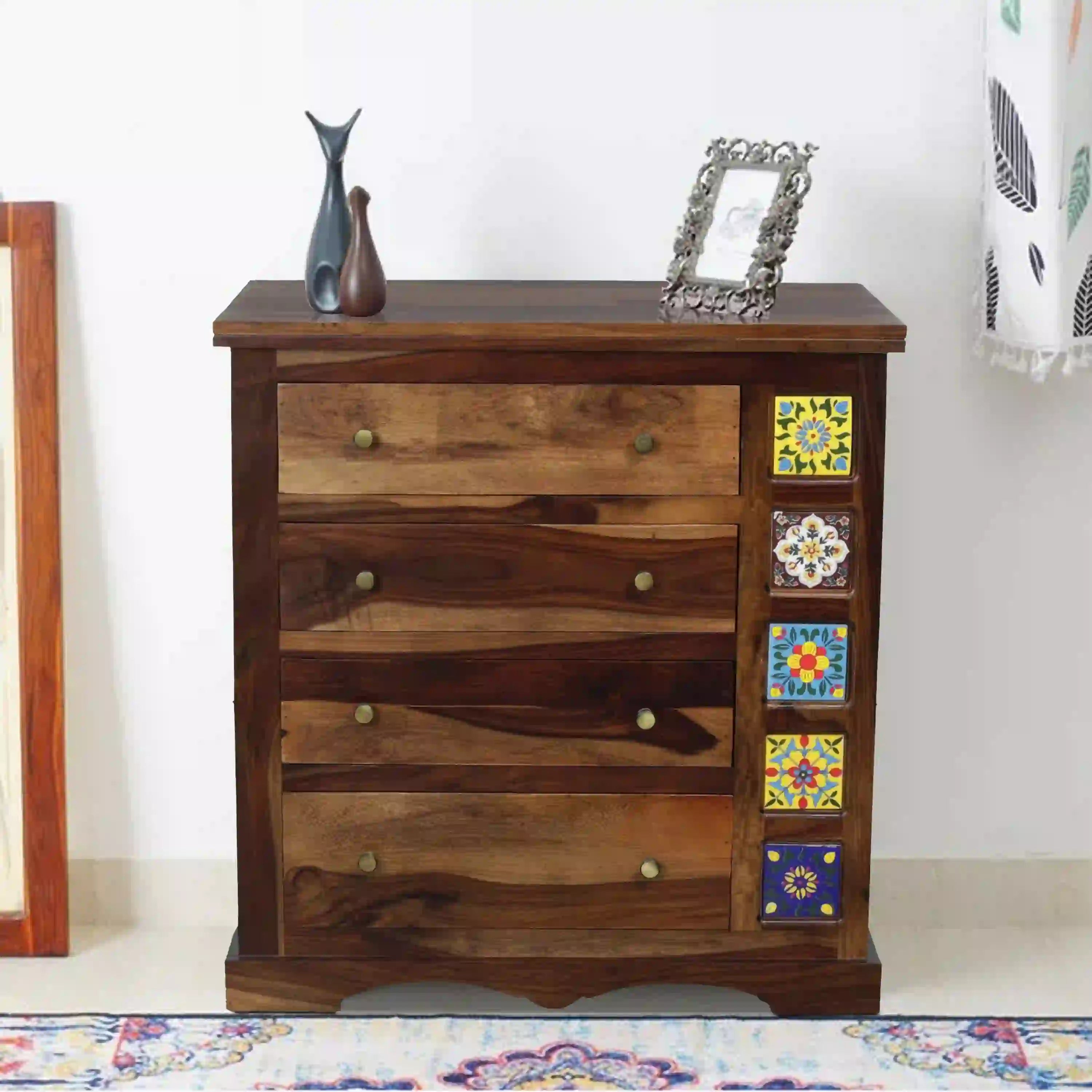 Anamika sheesham wood chest of drawers solid wood storage unit for bedroom India