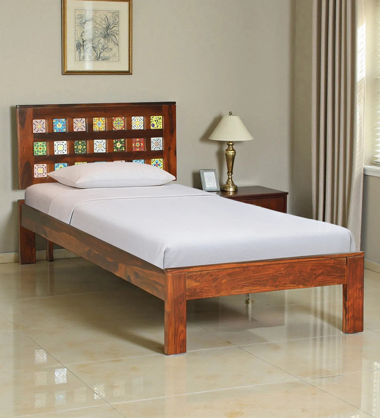 Anamika sheesham wood single bed without storage modern solid wood bed India