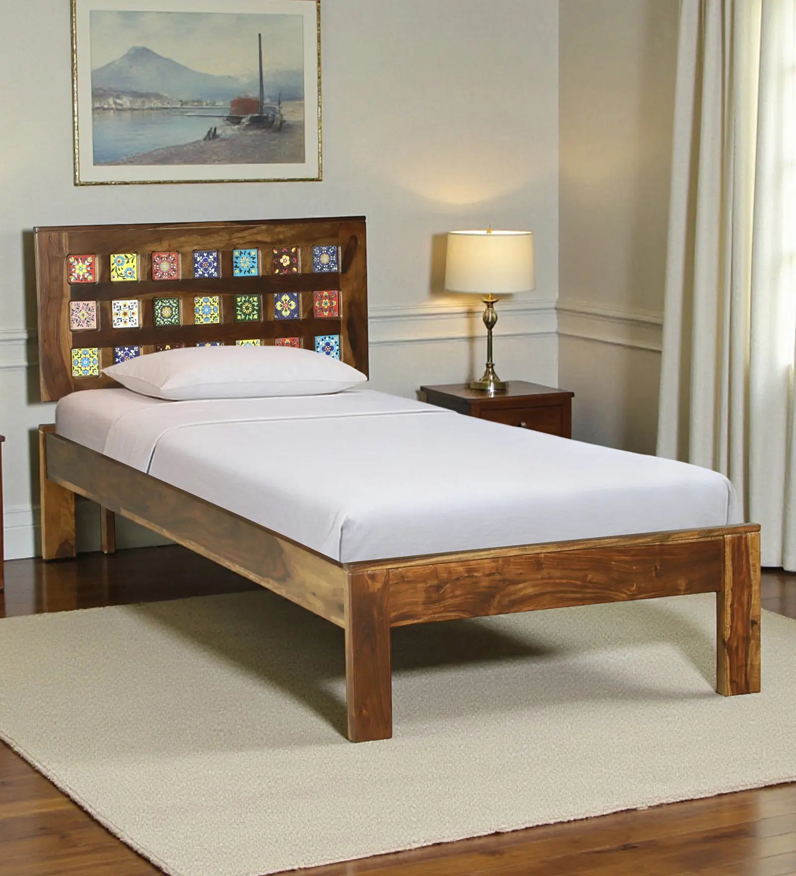 Anamika sheesham wood single bed without storage modern solid wood bed India
