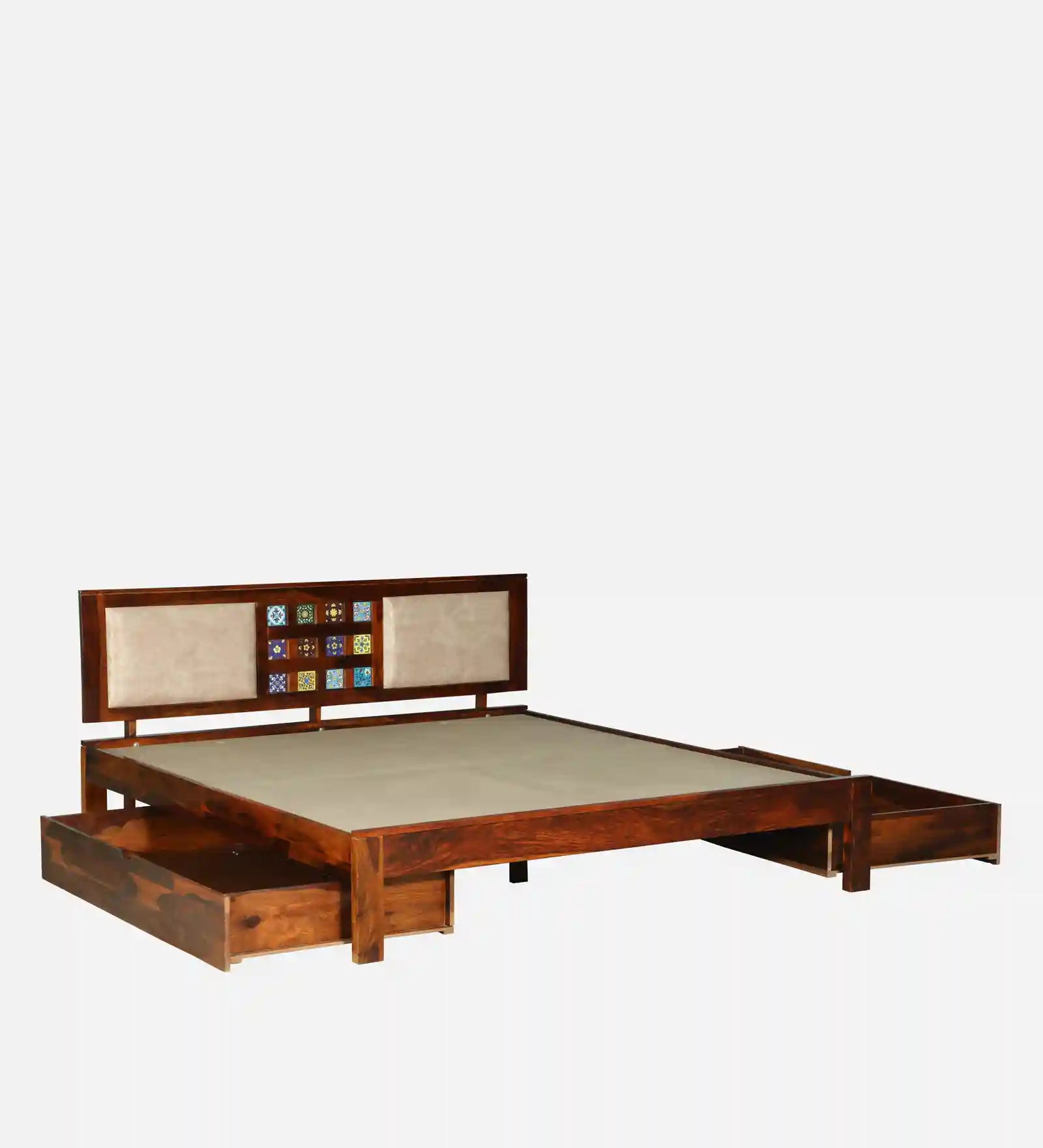 durable solid sheesham wood bed frame drawer storage queen size bed india