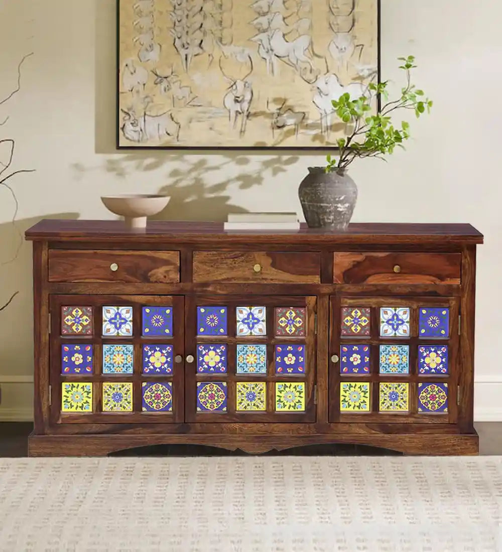 Anamika solid sheesham wood sideboard large storage cabinet modern living room India