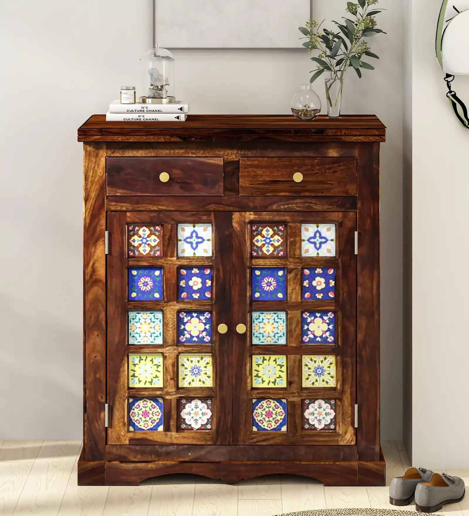 Anamika solid wood shoe rack sheesham wood footwear storage cabinet India