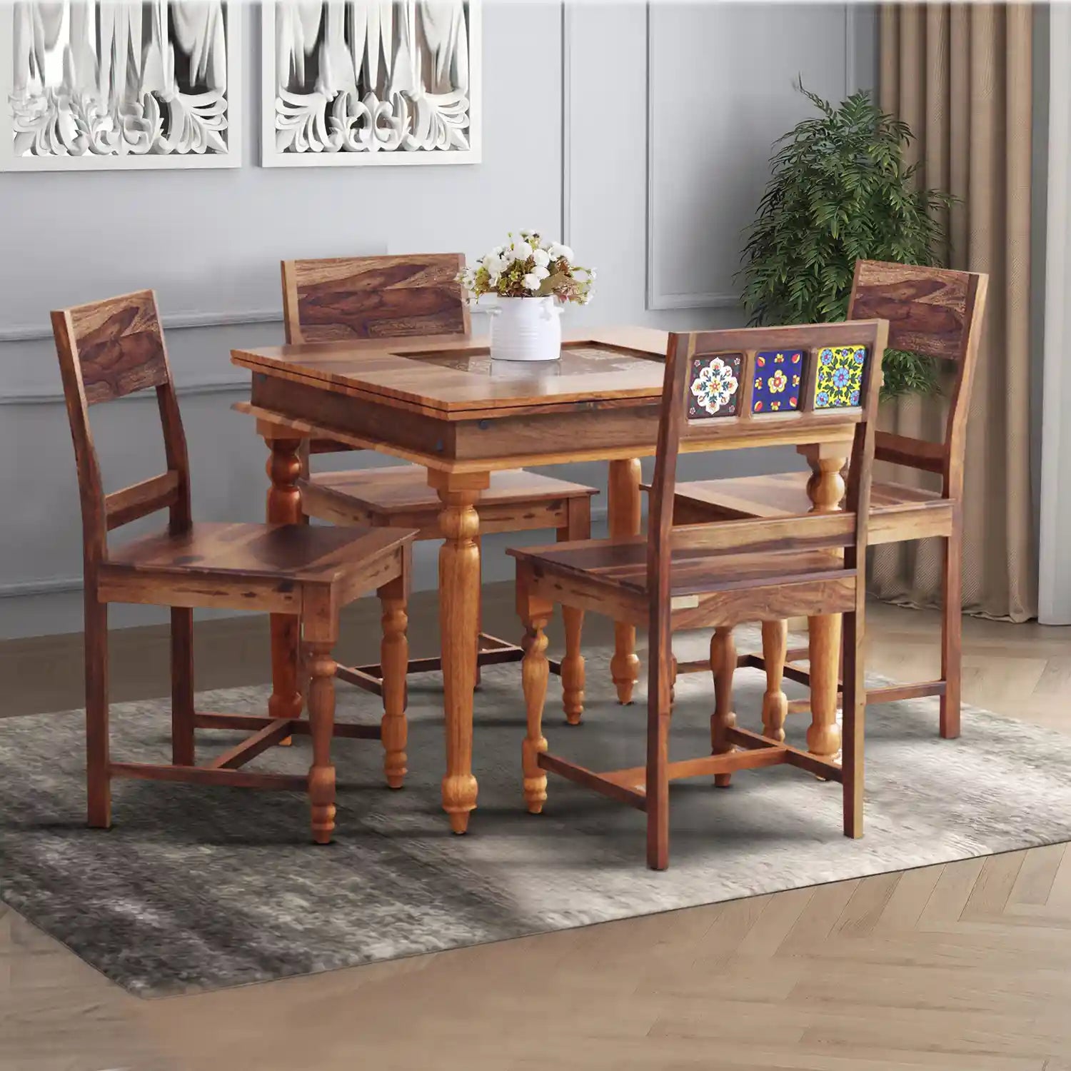 Anamika wooden four seater dining table set for modern home dining space India