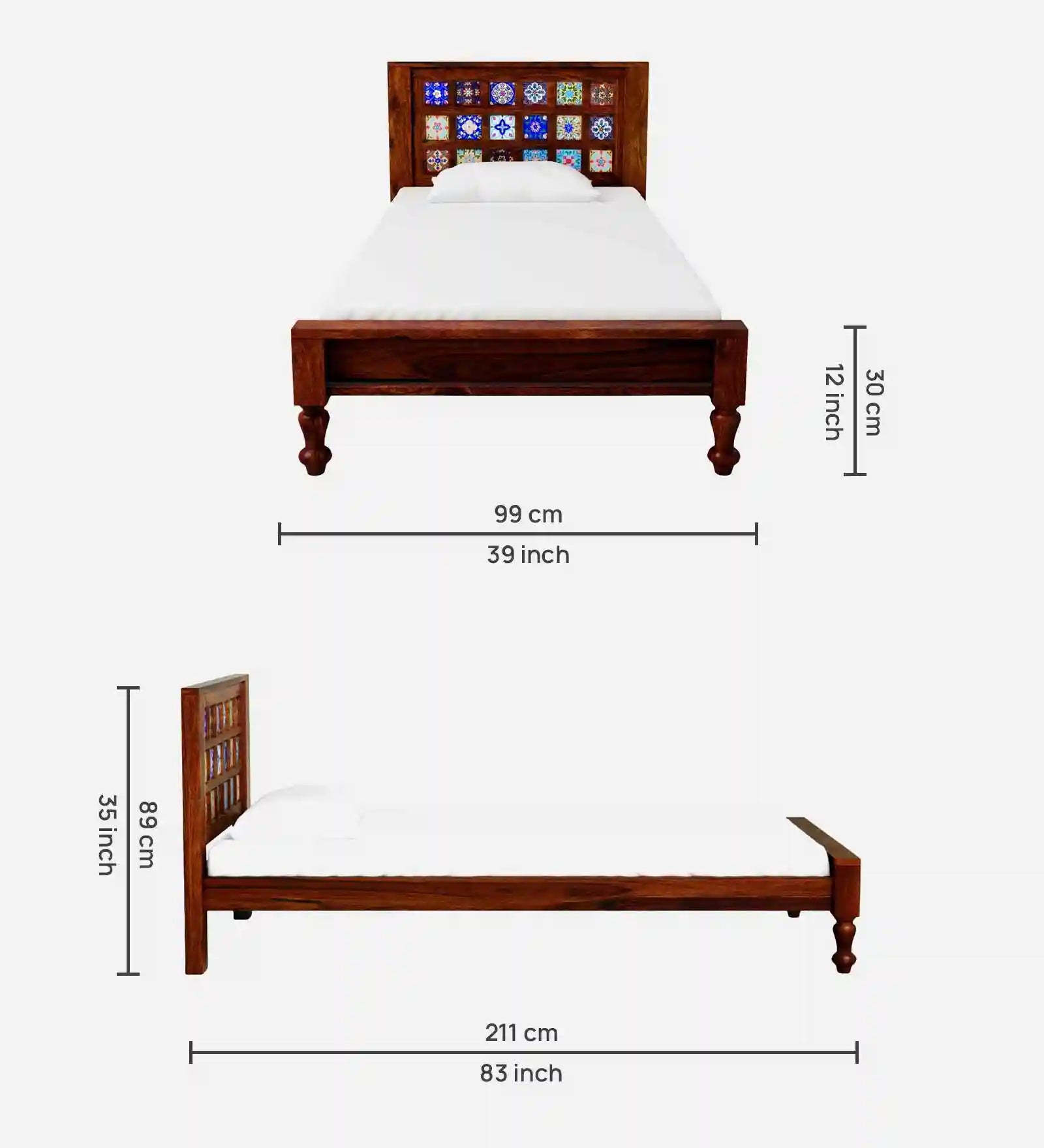 anamika solid wood single bed without storage styled in modern bedroom setup