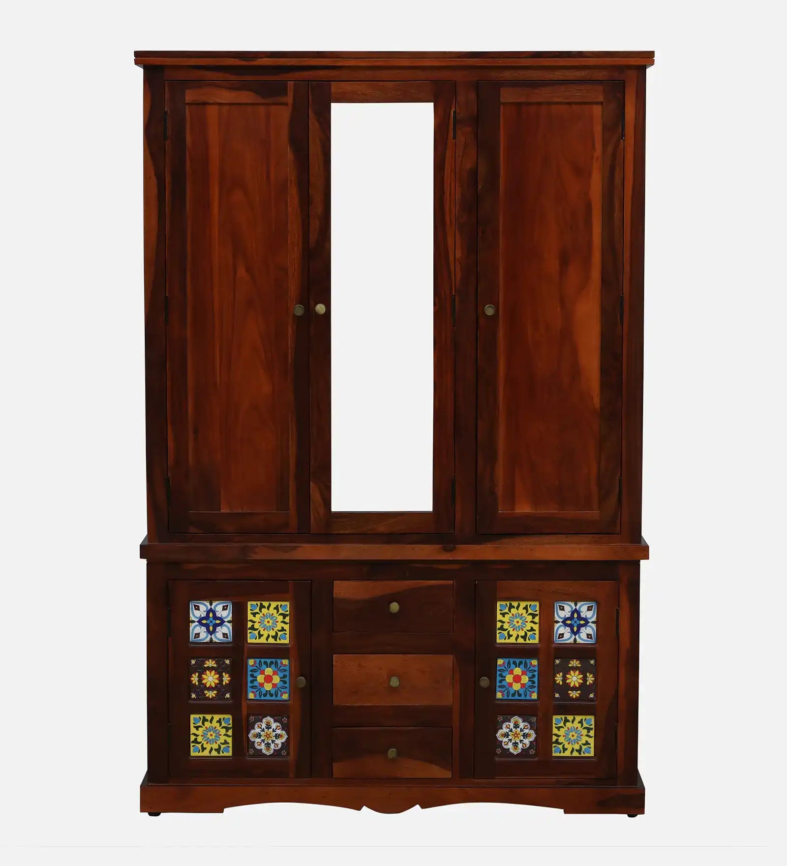 Anamika wooden three door wardrobe modern sheesham storage cabinet India