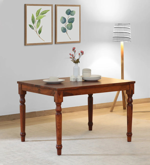 Sheerel Solid Wood 4 Seater Dining Table In Honey Oak Finish - By Rajwada