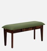 Alford Solid Wood Dining Bench with Green Upholstery In Provincial Teak Finish With Green Color Upholstery By Rajwada