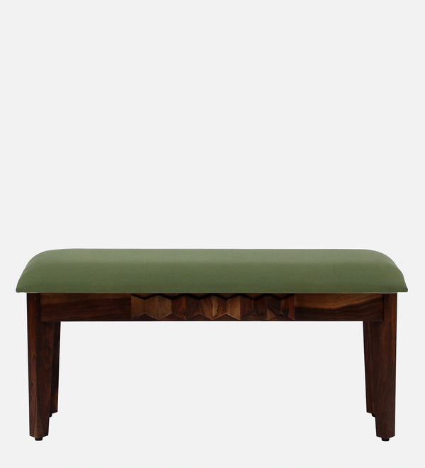 Alford Solid Wood Dining Bench with Green Upholstery In Provincial Teak Finish With Green Color Upholstery By Rajwada