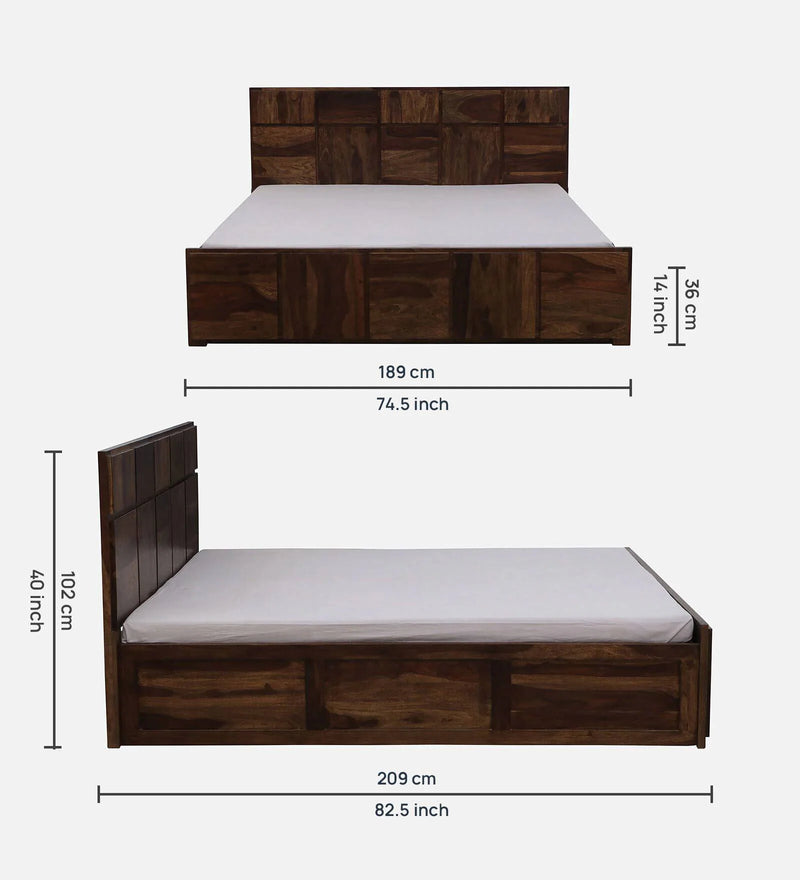 Mukti  Solid Wood  Bed with Box Storage in Provincial Teak Finish by Rajwada