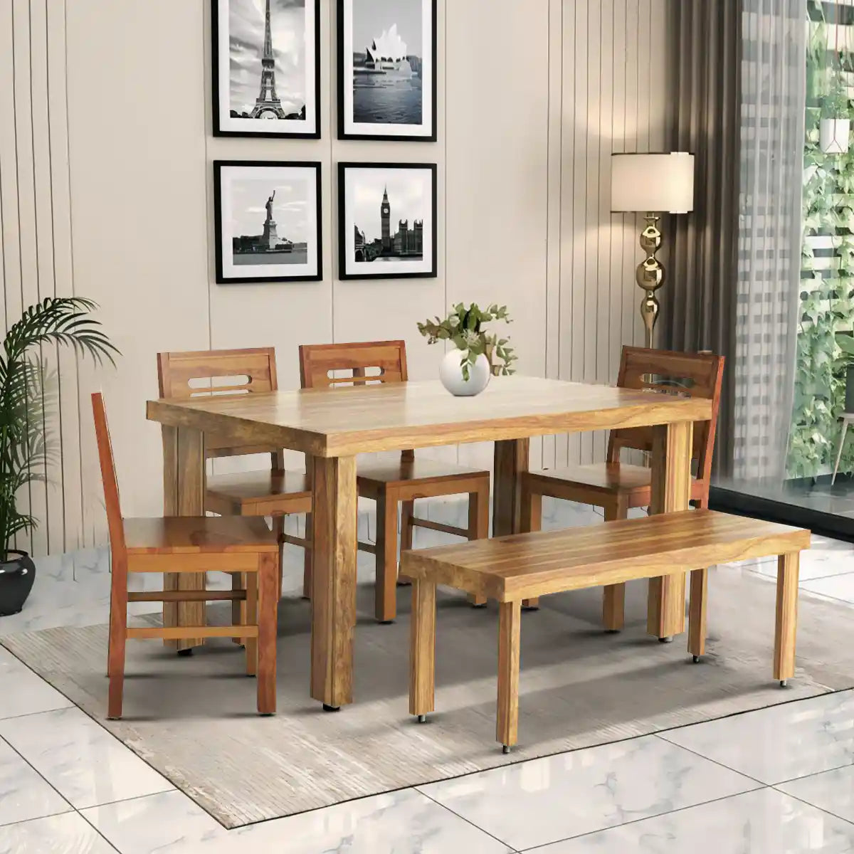 Best solid wood six seater dining table sheesham Acro available online in India