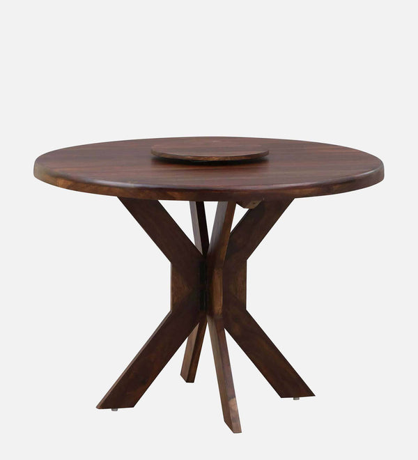 Drew Solid Wood 4 Seater Dining Table with Lazy Susan Top in Provincial Teak Finish by Rajwada