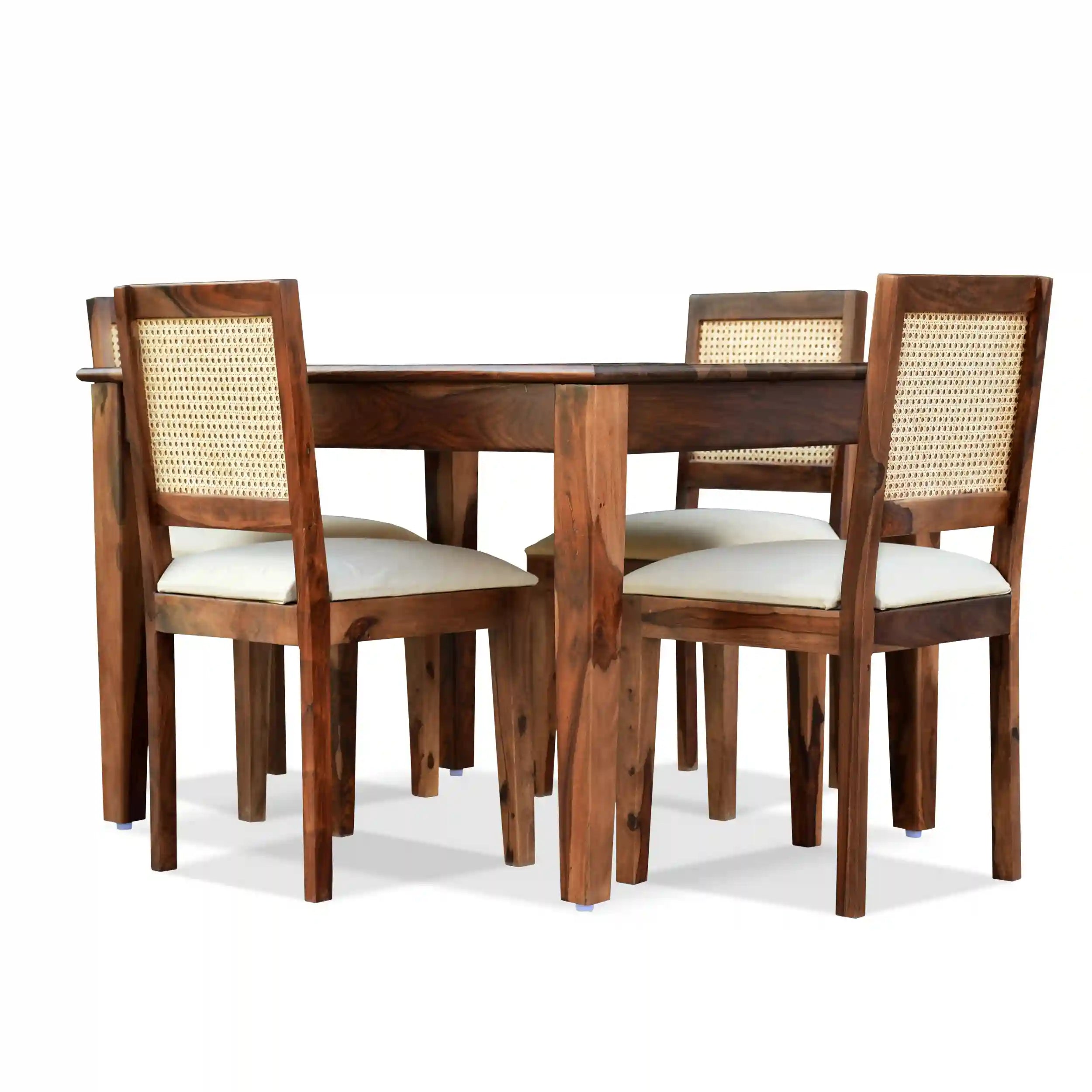 Cane four seater dining table set made from solid wood with premium handcrafted finish